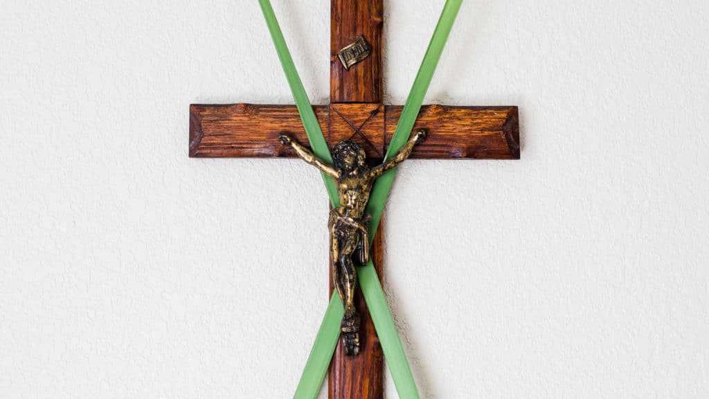 crucifix with palms